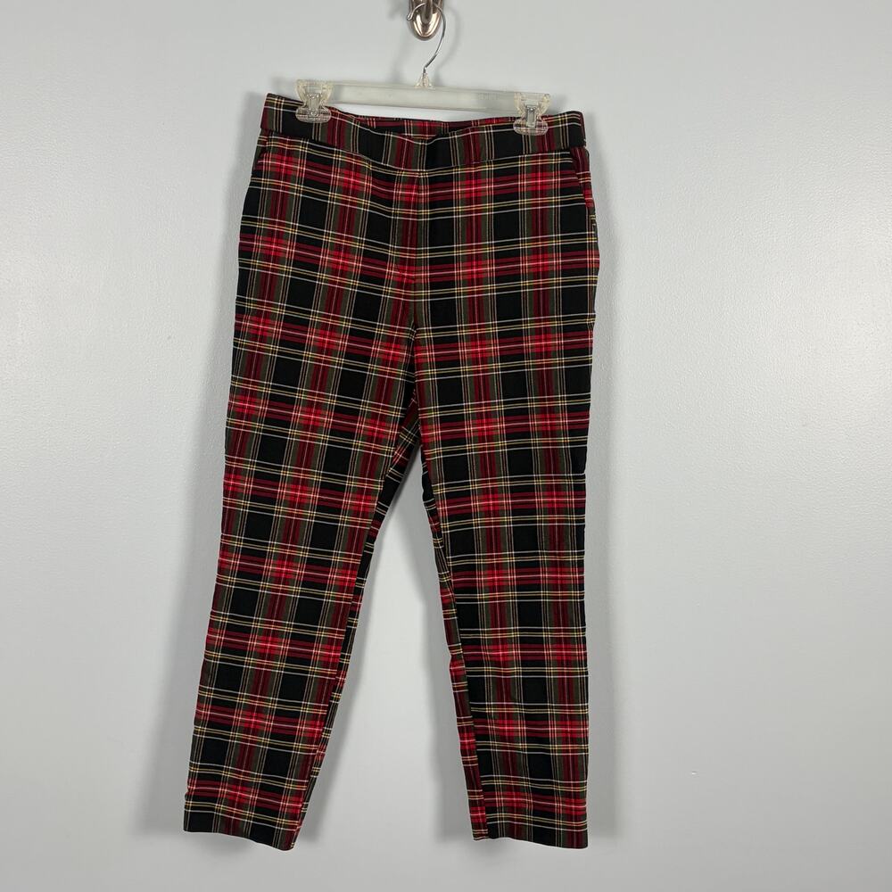 Red Black Plaid Pull On Stretch Pants Fall Christmas Tartan Size M